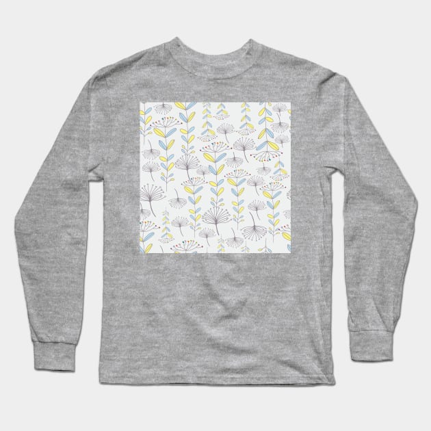 Yarrow floral pattern in Cottagecore style Long Sleeve T-Shirt by IngaDesign